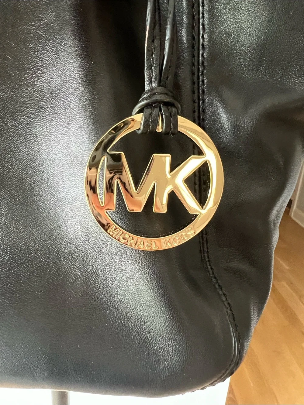 Michael Kors Black Leather Shoulder Tote with Gold Chain Handles